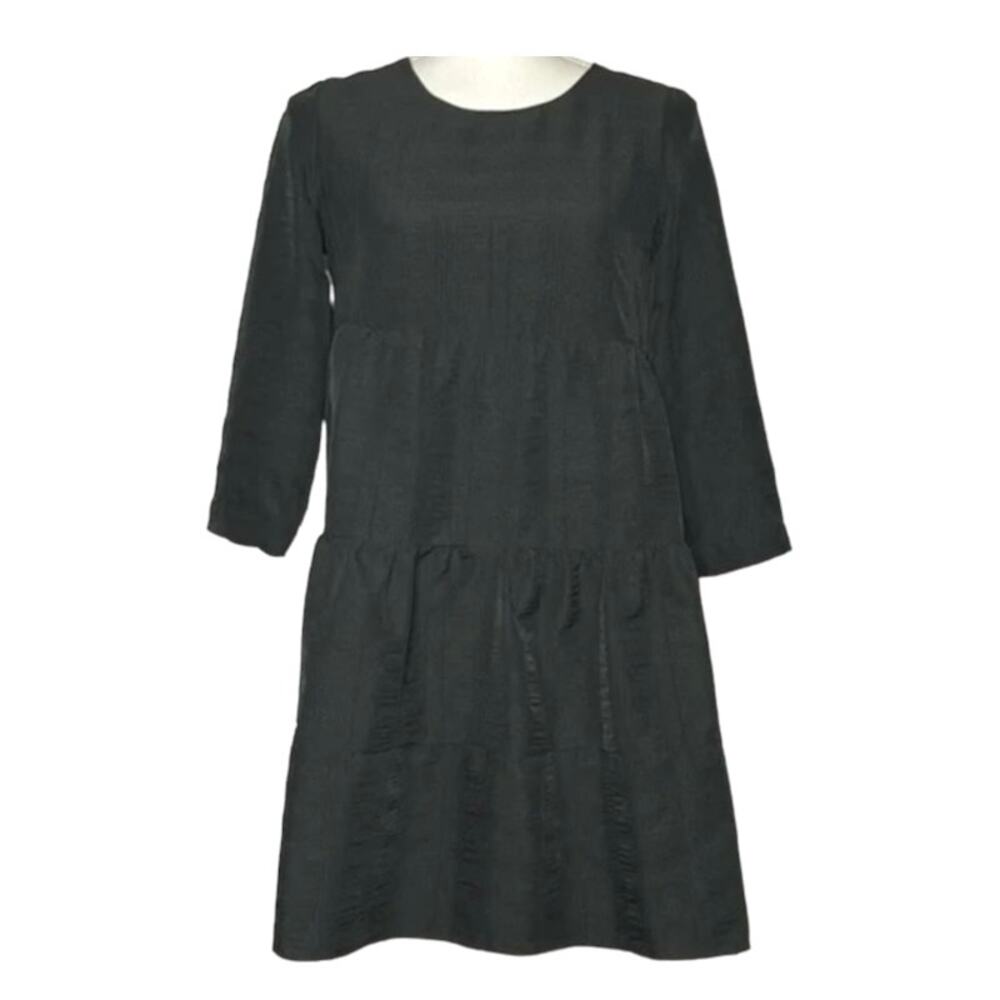 Crystal Doll Junior's Black 3/4 Sleeve Tiered Baby Doll Dress Fairy Goth SZ XS